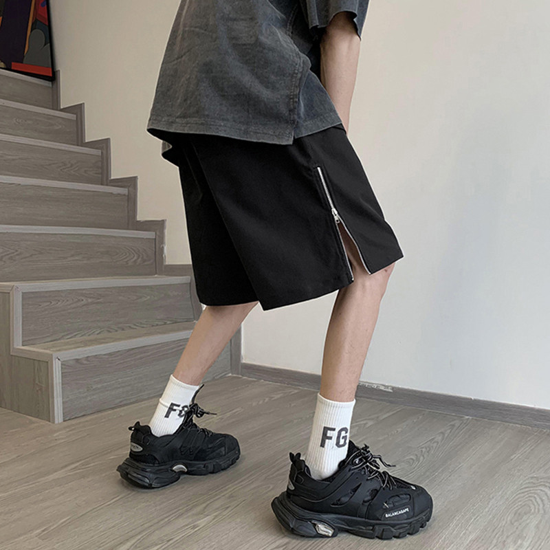 Nyári férfi oldalsó cipzáros rövidnadrág 2023-as új High Street alkalmi laza Bermudas Masculina Hip Hop divatos Y2K egyenes rövidnadrág