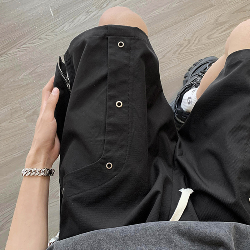 Nyári férfi oldalsó cipzáros rövidnadrág 2023-as új High Street alkalmi laza Bermudas Masculina Hip Hop divatos Y2K egyenes rövidnadrág