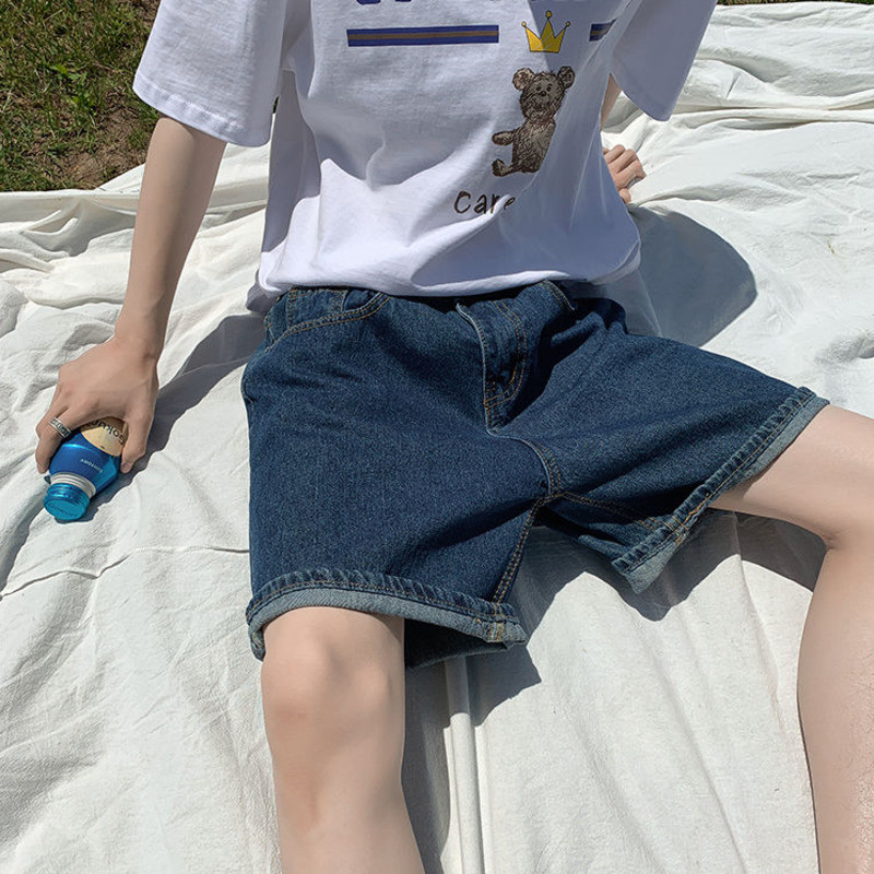 2024. gada vasaras zili džinsa šorti Vīriešu modes ikdienišķi taisni džinsa šorti, vīriešu ielas apģērbi, brīvi hiphopa retro džinsi šorti M-2XL