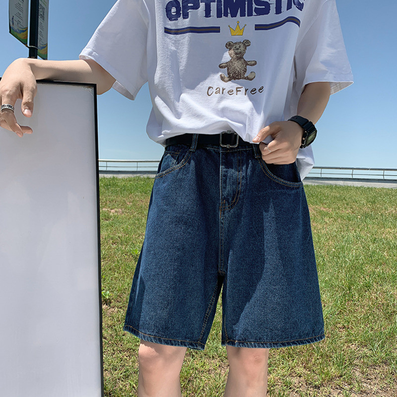 2024. gada vasaras zili džinsa šorti Vīriešu modes ikdienišķi taisni džinsa šorti, vīriešu ielas apģērbi, brīvi hiphopa retro džinsi šorti M-2XL