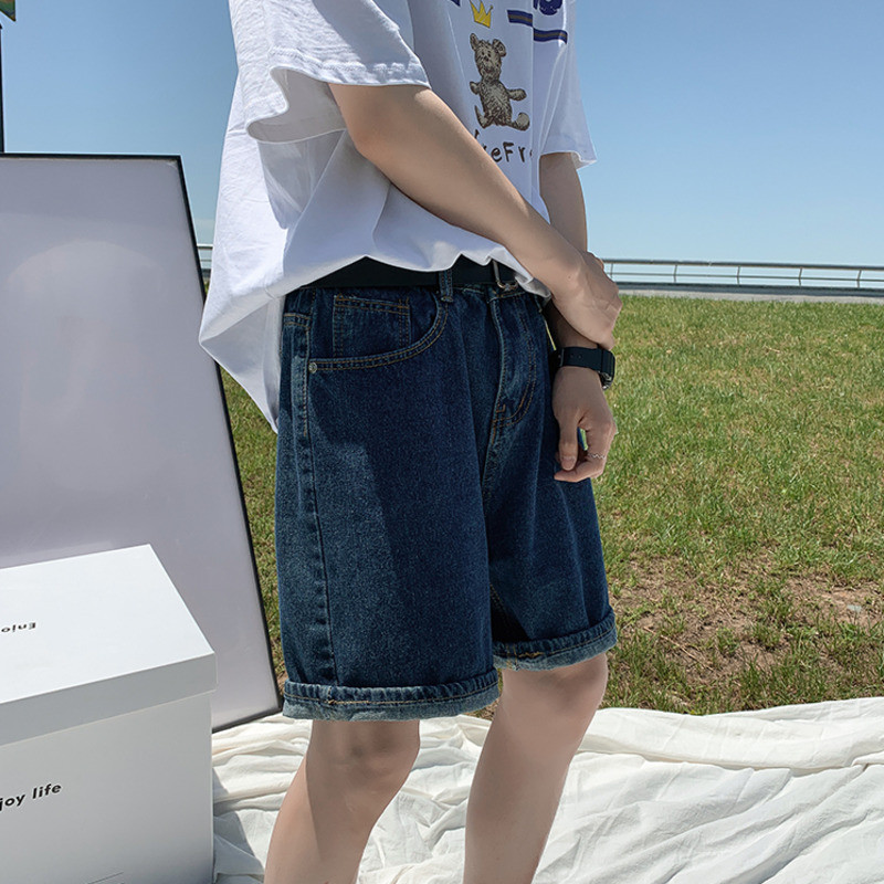 2024. gada vasaras zili džinsa šorti Vīriešu modes ikdienišķi taisni džinsa šorti, vīriešu ielas apģērbi, brīvi hiphopa retro džinsi šorti M-2XL