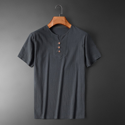 2024. gada jauna vīriešu ikdienas blūze, kokvilnas lina krekls, brīvi topi ar īsām piedurknēm t-krekls pavasara vasaras ikdienišķa stila izskatīgi vīriešu krekli 5XL
