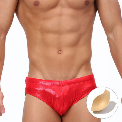 Divatos férfi úszónadrág Férfi fürdőruha Szexi, párnázott U-tasak, feszes bikini fürdőruha, húzózsinóros alacsony derekú férfi birkózóruha