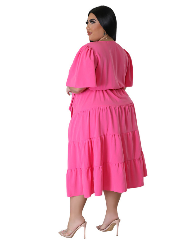 Nagy méretű női ruha V-nyakú tavaszi nyár A-vonalú rövid ujjú ruha női tömör hosszú elegáns buli nagykereskedelmi kiszállítás