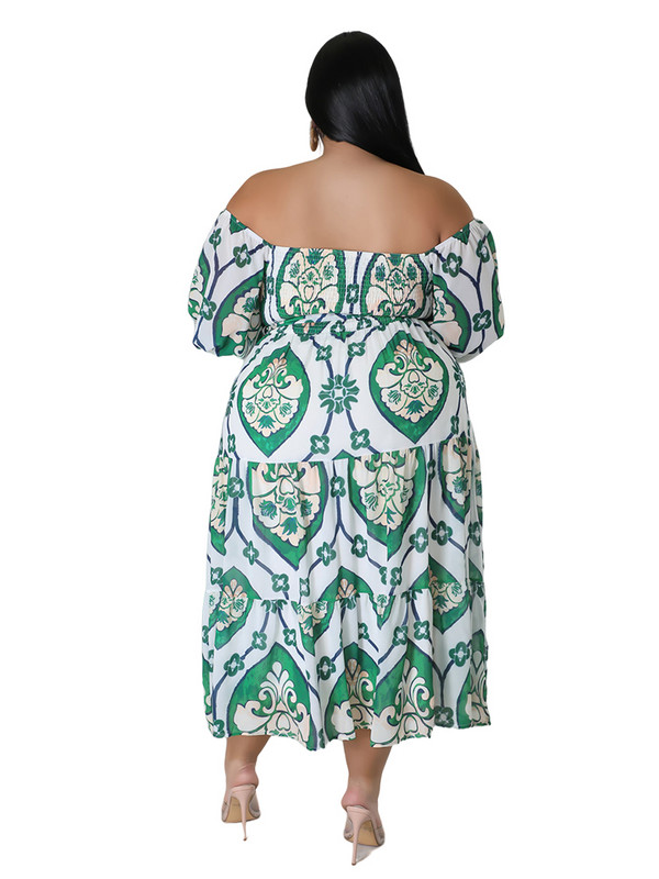 Liela izmēra sieviešu elegantas garās kleitas ar apdruku, pavasaris vasara ikdienišķs ar slīpu kakla izgriezumu. Sieviešu elegantas pludmales kleitas ar augstu vidukli un līniju