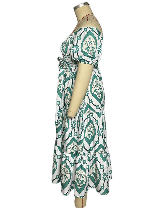 Liela izmēra sieviešu elegantas garās kleitas ar apdruku, pavasaris vasara ikdienišķs ar slīpu kakla izgriezumu. Sieviešu elegantas pludmales kleitas ar augstu vidukli un līniju