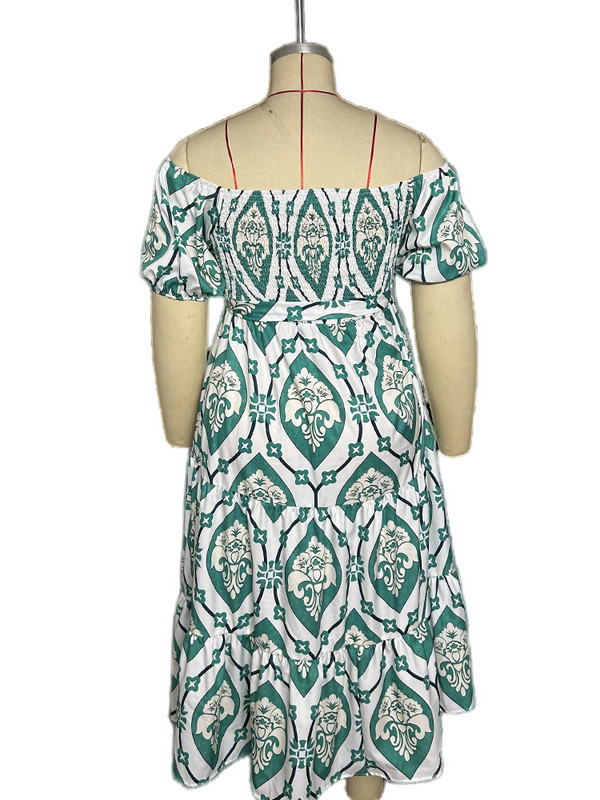 Liela izmēra sieviešu elegantas garās kleitas ar apdruku, pavasaris vasara ikdienišķs ar slīpu kakla izgriezumu. Sieviešu elegantas pludmales kleitas ar augstu vidukli un līniju