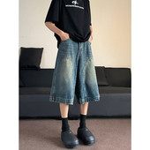 Vintage Wash Férfi tavaszi/nyári Patchwork széles szárú farmer 2024-es divat Alkalmi karcsú farmer negyed nadrág uniszex 3XL-S