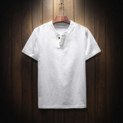 Ljetna lanena majica kratkih rukava Muška ležerna opuštena majica s V-izrezom Trendy bijela crna nebesko plava Zangqing plava kaki boja