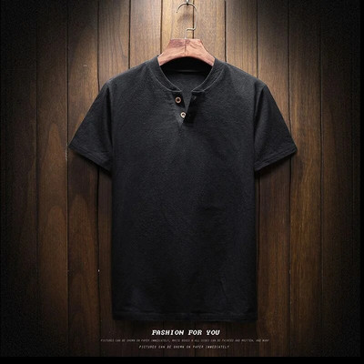 Ljetna lanena majica kratkih rukava Muška ležerna opuštena majica s V-izrezom Trendy bijela crna nebesko plava Zangqing plava kaki boja