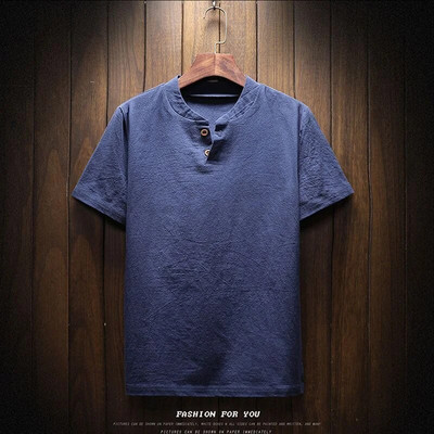 Ljetna lanena majica kratkih rukava Muška ležerna opuštena majica s V-izrezom Trendy bijela crna nebesko plava Zangqing plava kaki boja