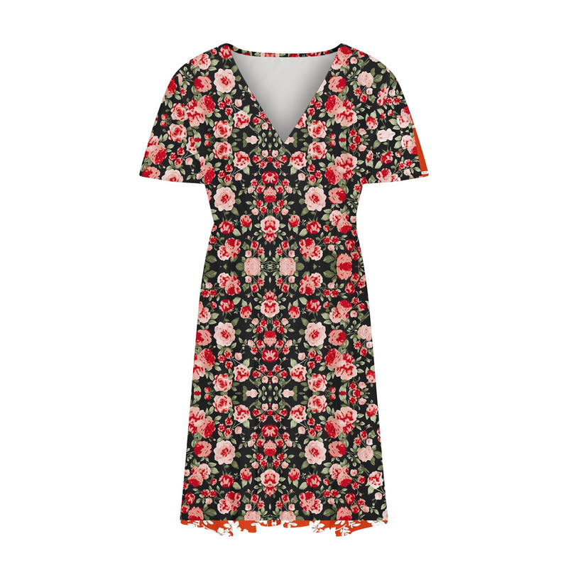 Liela izmēra Punktu kleita Šifona kleita ar V kakla izgriezumu, īsām piedurknēm ikdienas vasaras pludmales kleitas ar augstu vidukli.