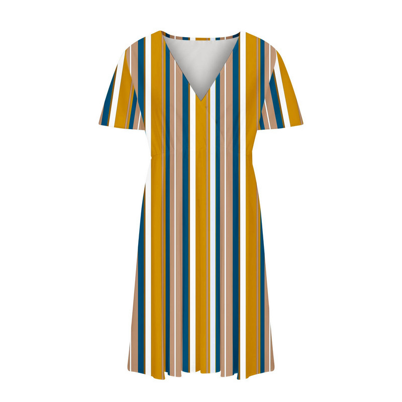 Liela izmēra Punktu kleita Šifona kleita ar V kakla izgriezumu, īsām piedurknēm ikdienas vasaras pludmales kleitas ar augstu vidukli.