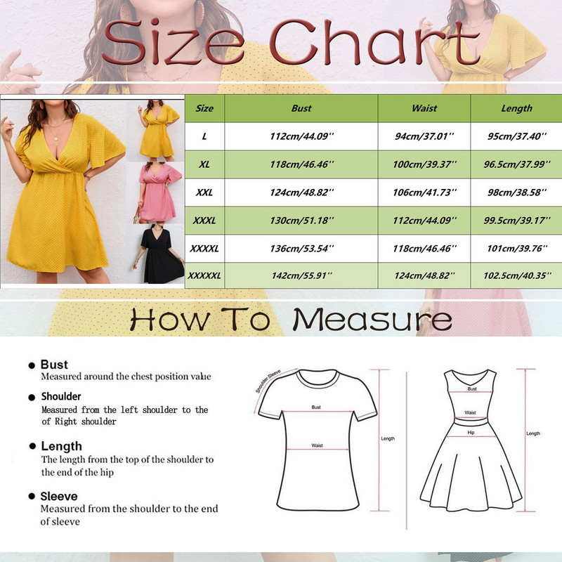 Liela izmēra Punktu kleita Šifona kleita ar V kakla izgriezumu, īsām piedurknēm ikdienas vasaras pludmales kleitas ar augstu vidukli.