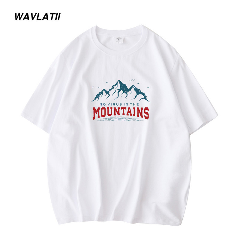 WAVLATII vīriešu kalnu apdrukas 100% kokvilnas T krekls vīriešu jauns, sarkans Khaki Basic T-krekli ar īsām piedurknēm, topi vasarai WMT2207