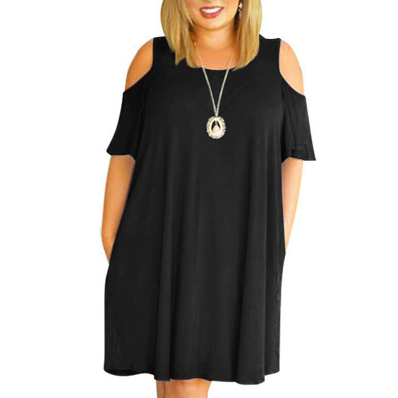Ljetna jednobojna labava haljina velike veličine, ženska ženska haljina s otvorenim ramenima, kratkih rukava, ležerna prevelika haljina, seksi modni ogrtač Femme