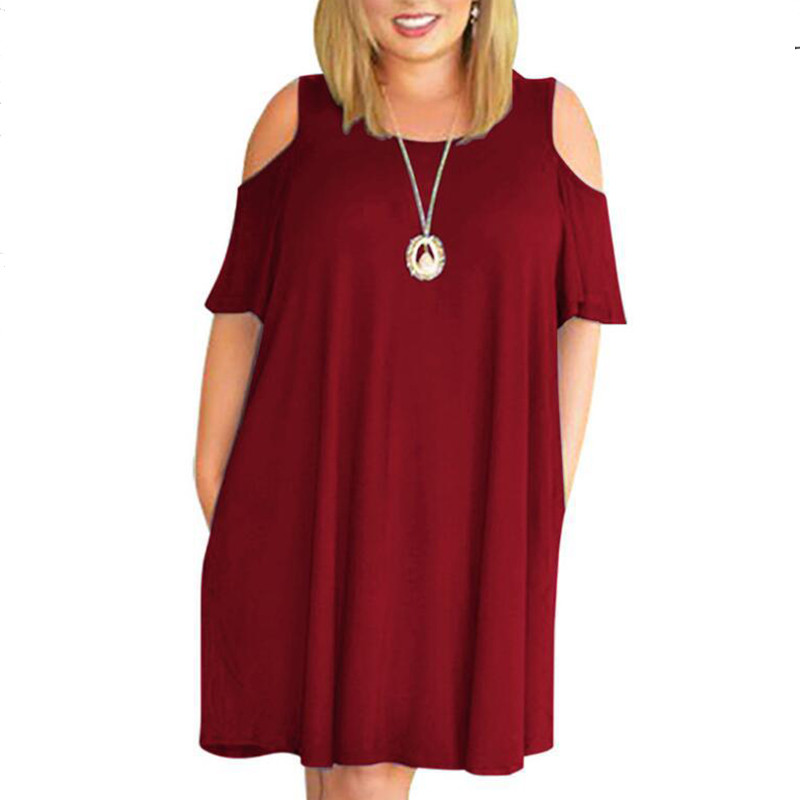 Ljetna jednobojna labava haljina velike veličine, ženska ženska haljina s otvorenim ramenima, kratkih rukava, ležerna prevelika haljina, seksi modni ogrtač Femme