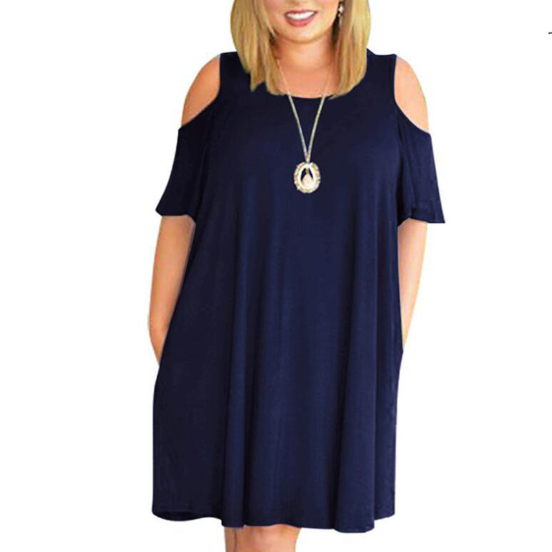 Ljetna jednobojna labava haljina velike veličine, ženska ženska haljina s otvorenim ramenima, kratkih rukava, ležerna prevelika haljina, seksi modni ogrtač Femme