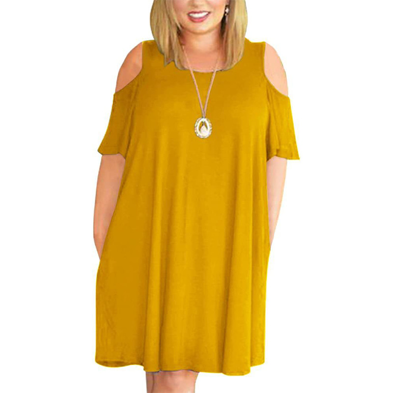 Ljetna jednobojna labava haljina velike veličine, ženska ženska haljina s otvorenim ramenima, kratkih rukava, ležerna prevelika haljina, seksi modni ogrtač Femme