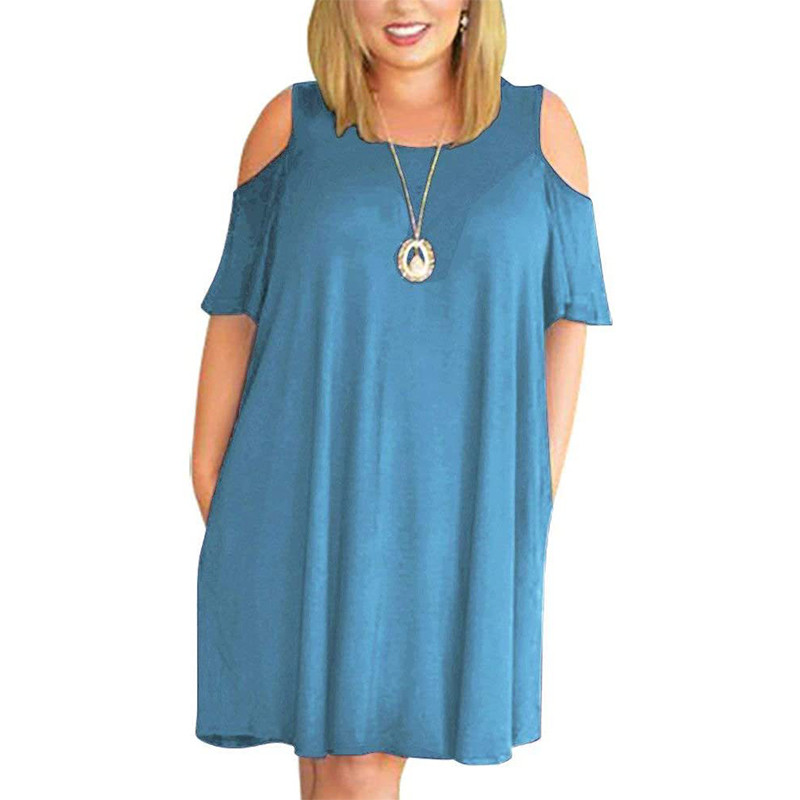 Ljetna jednobojna labava haljina velike veličine, ženska ženska haljina s otvorenim ramenima, kratkih rukava, ležerna prevelika haljina, seksi modni ogrtač Femme
