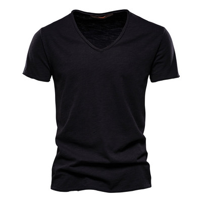 Ανδρικό T-shirt με λαιμόκοψη 100% βαμβάκι Fitness Sports Running Slim Fit Soild T-shirts Ανδρικά μπλουζάκια καλοκαιρινά κοντομάνικα μπλουζάκια για άνδρες