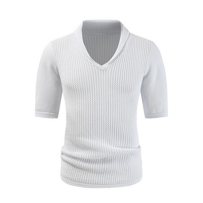 Moodne soliidne V-kaelusega T-särk T-särk vabaaja õmblusega särgid Top tänavarõivad 2024 3/4 varrukatega õõnsad silmkoelised pullover Meeste rõivad