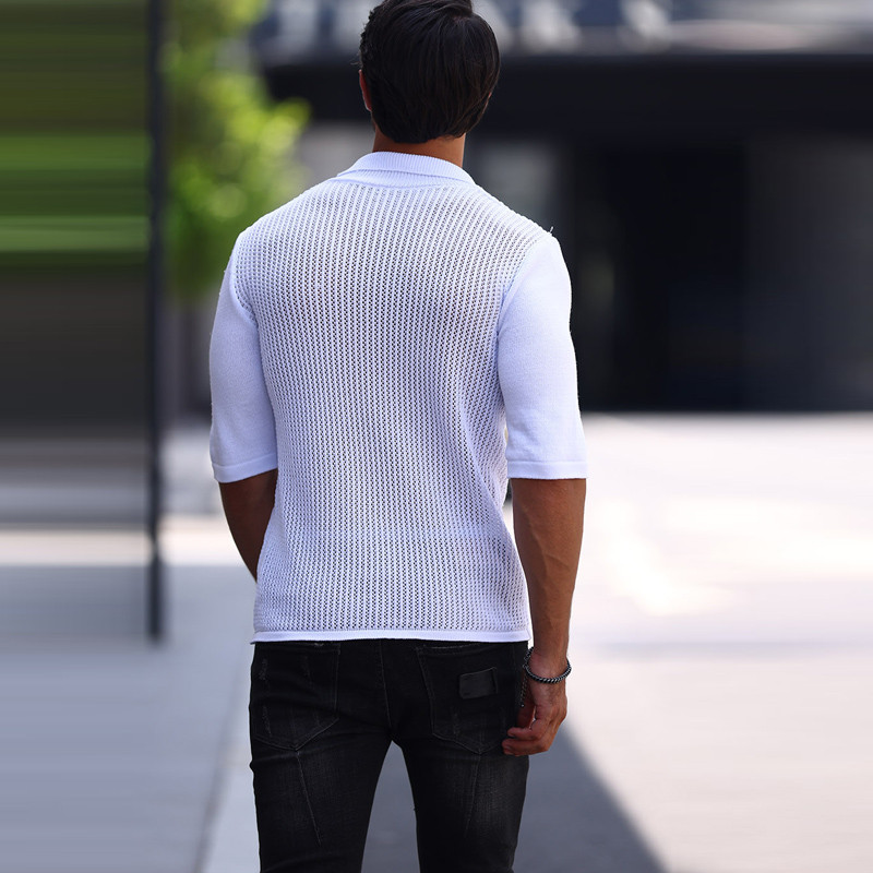 Modes, vienkrāsains V-veida kakla izgriezuma T-krekls Ikdienišķa dūriena krekli Top Streetwear 2024 3/4 piedurknēm, dobām piedurknēm, trikotāžas pulovers vīriešu apģērbi