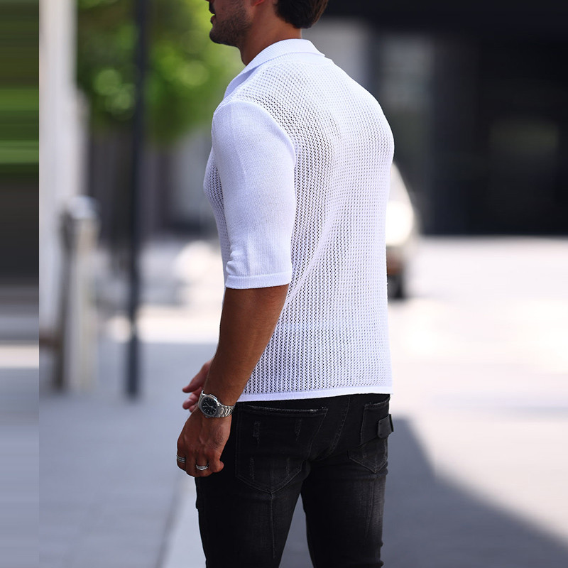 Modes, vienkrāsains V-veida kakla izgriezuma T-krekls Ikdienišķa dūriena krekli Top Streetwear 2024 3/4 piedurknēm, dobām piedurknēm, trikotāžas pulovers vīriešu apģērbi