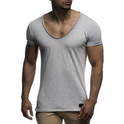 Tricou cu mânecă scurtă pentru bărbați, cu decolteu în V adânc, tricou slim fit, tricou subțire pentru bărbați, tricou casual de vară camisetas hombre MY070