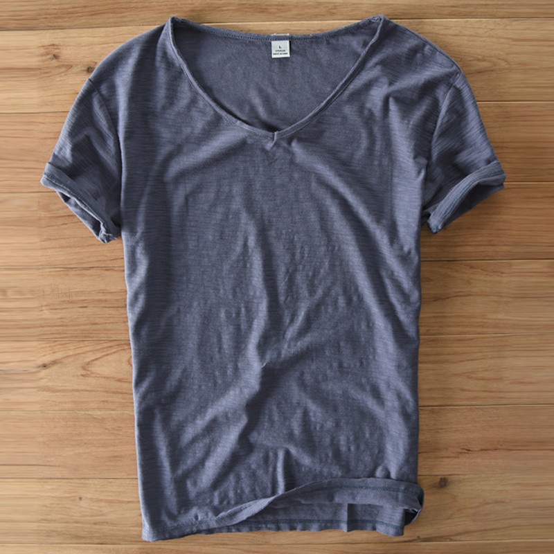 Ljetna majica kratkih rukava Muška lanena pamučna majica kratkih rukava Majice i majice s V-izrezom Prozračna udobna tanka majica kratkih rukava Muškarci Dropshopping