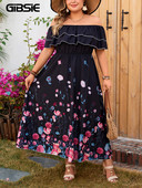 GIBSIE lielizmēra ziedu apdruka ar volāniem modes kleita sievietēm brīvdienām pludmalē A līnijas vasaras garās kleitas bez jostas