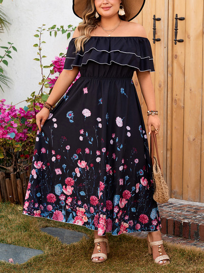 GIBSIE lielizmēra ziedu apdruka ar volāniem modes kleita sievietēm brīvdienām pludmalē A līnijas vasaras garās kleitas bez jostas