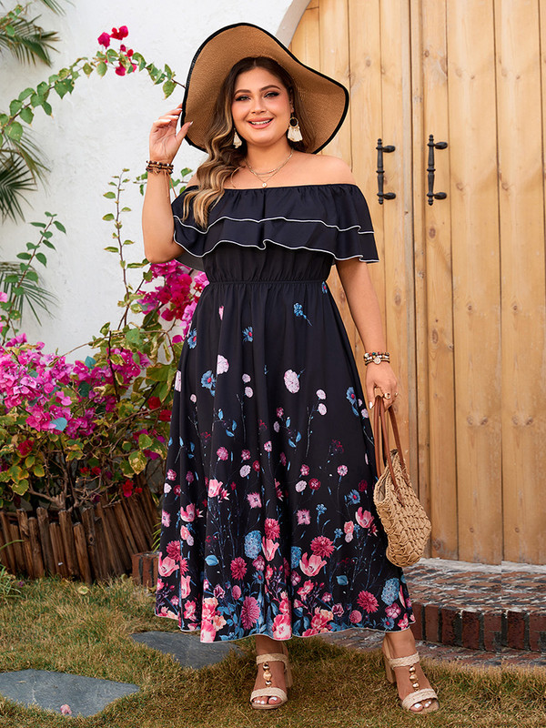 GIBSIE lielizmēra ziedu apdruka ar volāniem modes kleita sievietēm brīvdienām pludmalē A līnijas vasaras garās kleitas bez jostas