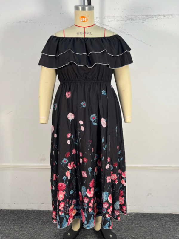 GIBSIE lielizmēra ziedu apdruka ar volāniem modes kleita sievietēm brīvdienām pludmalē A līnijas vasaras garās kleitas bez jostas