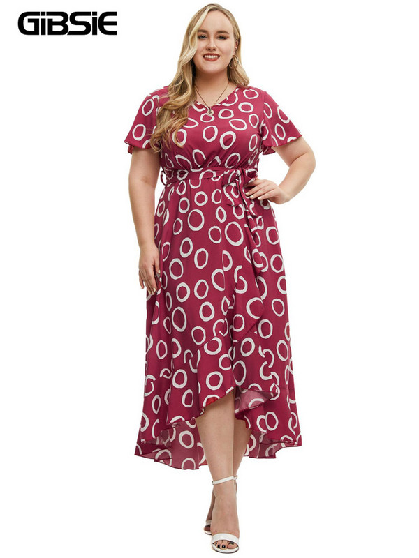 GIBSIE lielizmēra ikdienišķa apdruka ar volāniem pievilkta kleita sievietēm ar īsām piedurknēm, brīvdienu pludmales sauļošanās kleita sievietēm, garas boho kleitas