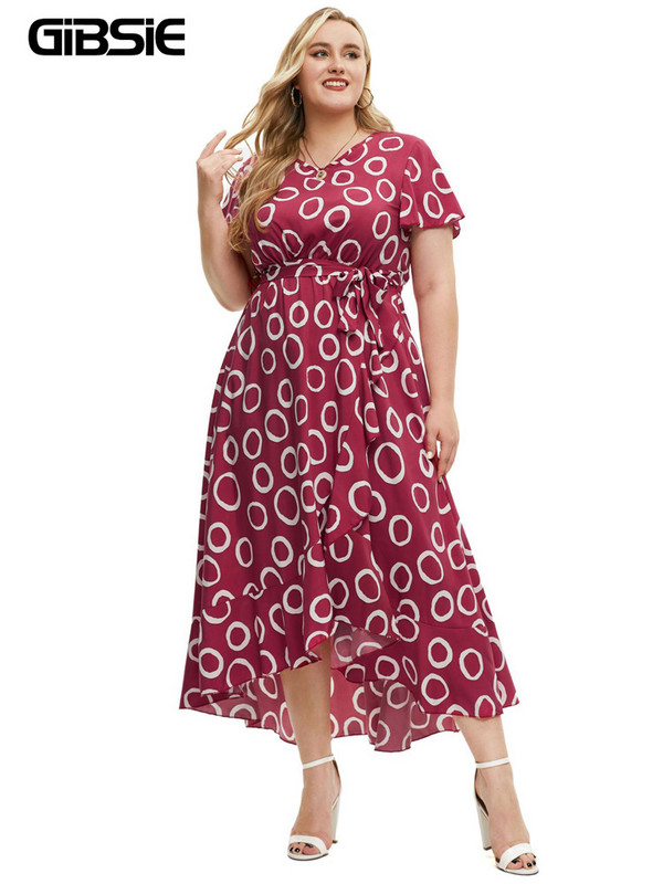 GIBSIE lielizmēra ikdienišķa apdruka ar volāniem pievilkta kleita sievietēm ar īsām piedurknēm, brīvdienu pludmales sauļošanās kleita sievietēm, garas boho kleitas