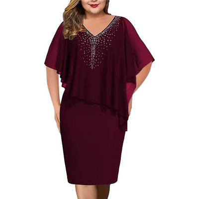 Suures suuruses ühevärviline lühikeste varrukatega kleit V kaelusega ebaregulaarse volangiga Midi kleit Elegantne pruutneitsi kokteilipeo kleidid платье