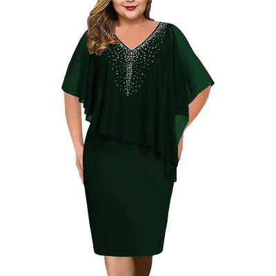 Suures suuruses ühevärviline lühikeste varrukatega kleit V kaelusega ebaregulaarse volangiga Midi kleit Elegantne pruutneitsi kokteilipeo kleidid платье