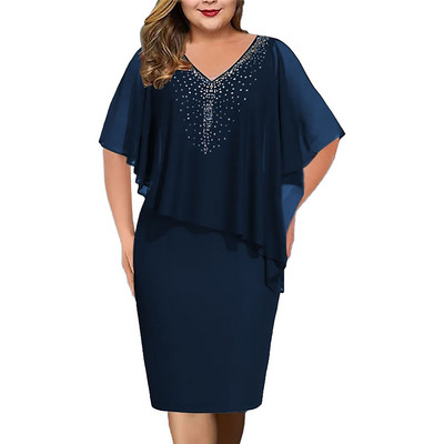 Suures suuruses ühevärviline lühikeste varrukatega kleit V kaelusega ebaregulaarse volangiga Midi kleit Elegantne pruutneitsi kokteilipeo kleidid платье