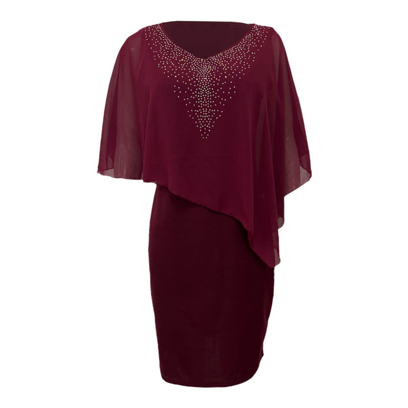 Suures suuruses ühevärviline lühikeste varrukatega kleit V kaelusega ebaregulaarse volangiga Midi kleit Elegantne pruutneitsi kokteilipeo kleidid платье