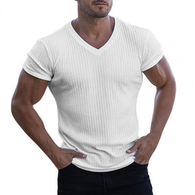 Vīriešu T krekls ar dziļu V kakla izgriezumu, plats t-krekls ar platu kakla izgriezumu Vīriešu krekls neredzams apakškrekls Modelis Scoop Hem Slim Fit ar īsām piedurknēm