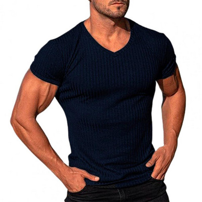 Vīriešu T krekls ar dziļu V kakla izgriezumu, plats t-krekls ar platu kakla izgriezumu Vīriešu krekls neredzams apakškrekls Modelis Scoop Hem Slim Fit ar īsām piedurknēm