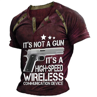 Vintage pogas ar V veida kakla izgriezumu, navigācijas T krekls ar īsām piedurknēm gotikas Henley krekls vīriešiem Lielizmēra topi T krekls Vīriešu panka ielas apģērbs