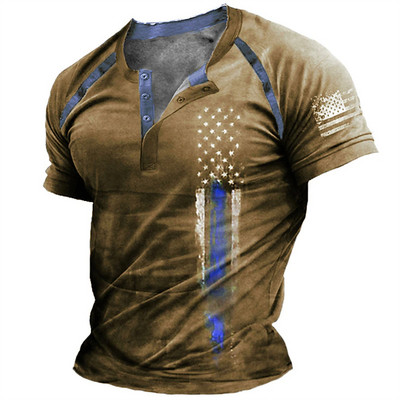 Vintage pogas ar V veida kakla izgriezumu, navigācijas T krekls ar īsām piedurknēm gotikas Henley krekls vīriešiem Lielizmēra topi T krekls Vīriešu panka ielas apģērbs