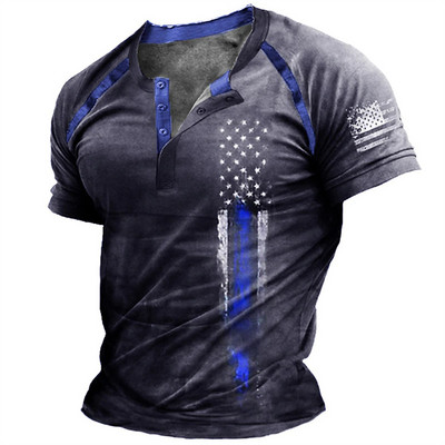 Vintage pogas ar V veida kakla izgriezumu, navigācijas T krekls ar īsām piedurknēm gotikas Henley krekls vīriešiem Lielizmēra topi T krekls Vīriešu panka ielas apģērbs