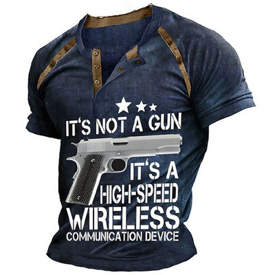 Vintage pogas ar V veida kakla izgriezumu, navigācijas T krekls ar īsām piedurknēm gotikas Henley krekls vīriešiem Lielizmēra topi T krekls Vīriešu panka ielas apģērbs