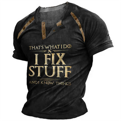 Vintage pogas ar V veida kakla izgriezumu, navigācijas T krekls ar īsām piedurknēm gotikas Henley krekls vīriešiem Lielizmēra topi T krekls Vīriešu panka ielas apģērbs