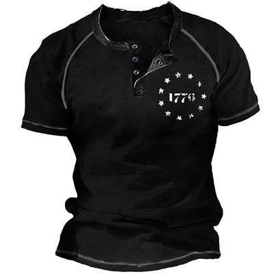 Vintage pogas ar V veida kakla izgriezumu, navigācijas T krekls ar īsām piedurknēm gotikas Henley krekls vīriešiem Lielizmēra topi T krekls Vīriešu panka ielas apģērbs