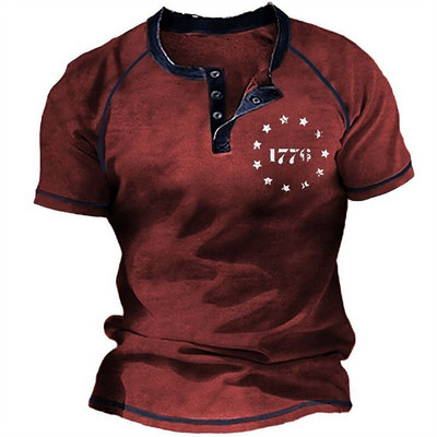 Vintage pogas ar V veida kakla izgriezumu, navigācijas T krekls ar īsām piedurknēm gotikas Henley krekls vīriešiem Lielizmēra topi T krekls Vīriešu panka ielas apģērbs