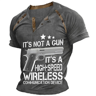 Vintage pogas ar V veida kakla izgriezumu, navigācijas T krekls ar īsām piedurknēm gotikas Henley krekls vīriešiem Lielizmēra topi T krekls Vīriešu panka ielas apģērbs